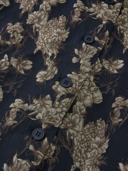 Brocade High Waist Belted Skirt - Navy Floral