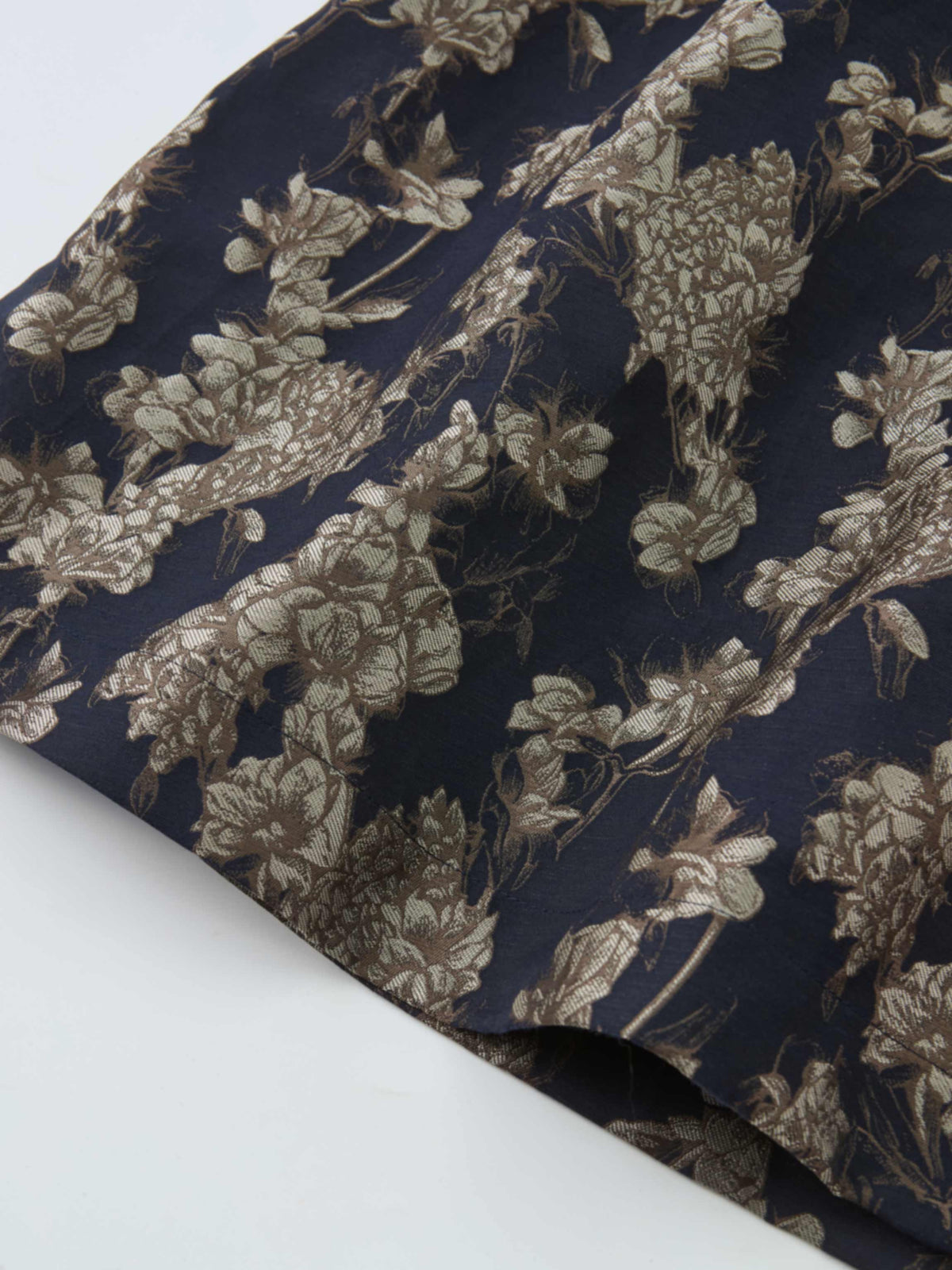 Brocade High Waist Belted Skirt - Navy Floral
