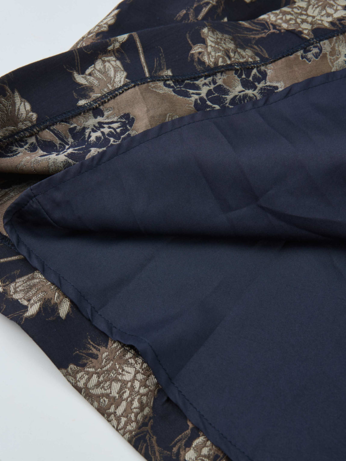 Brocade High Waist Belted Skirt - Navy Floral