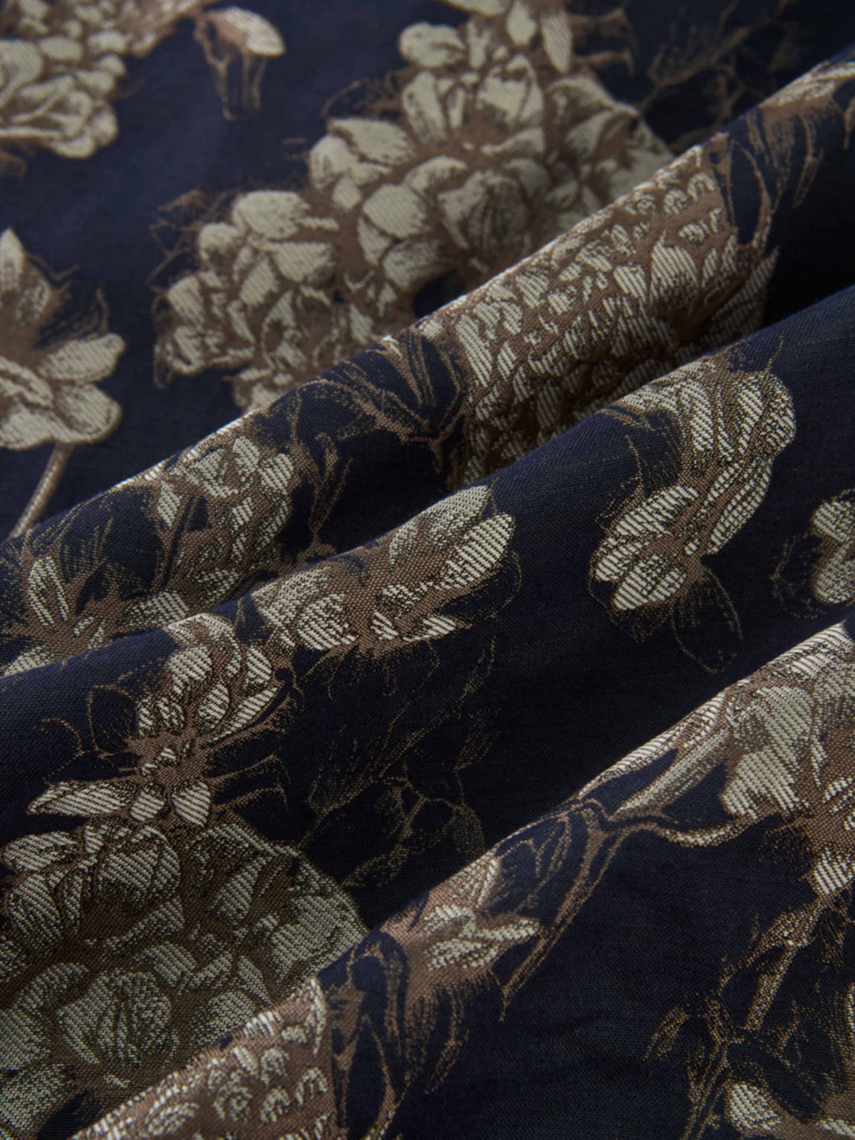Brocade High Waist Belted Skirt - Navy Floral