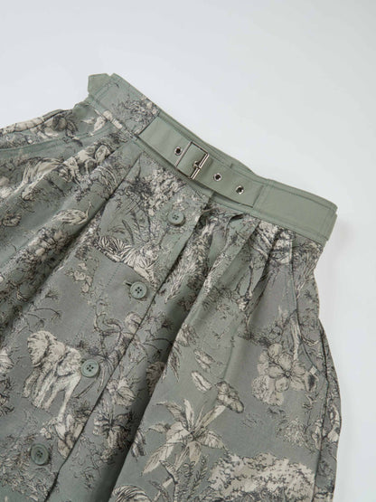 Brocade High Waist Belted Skirt - Toille