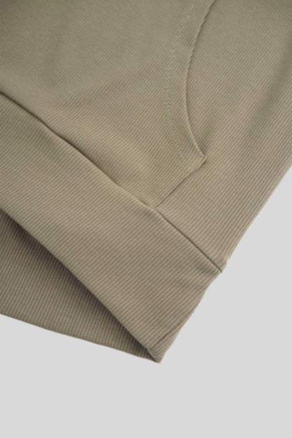 Ribbed Half Zip Hoodie Tee-Camouflage Green