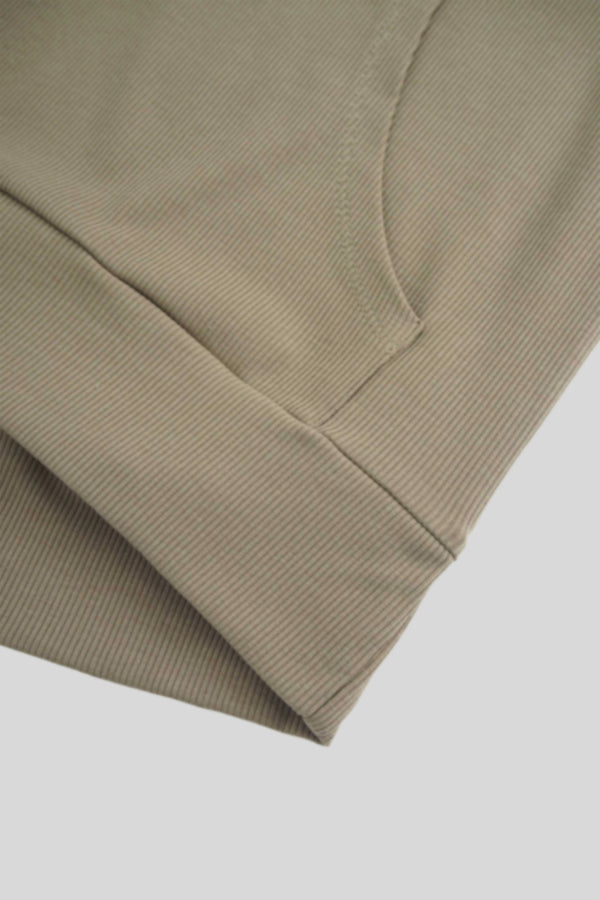 Ribbed Half Zip Hoodie Tee-Camouflage Green