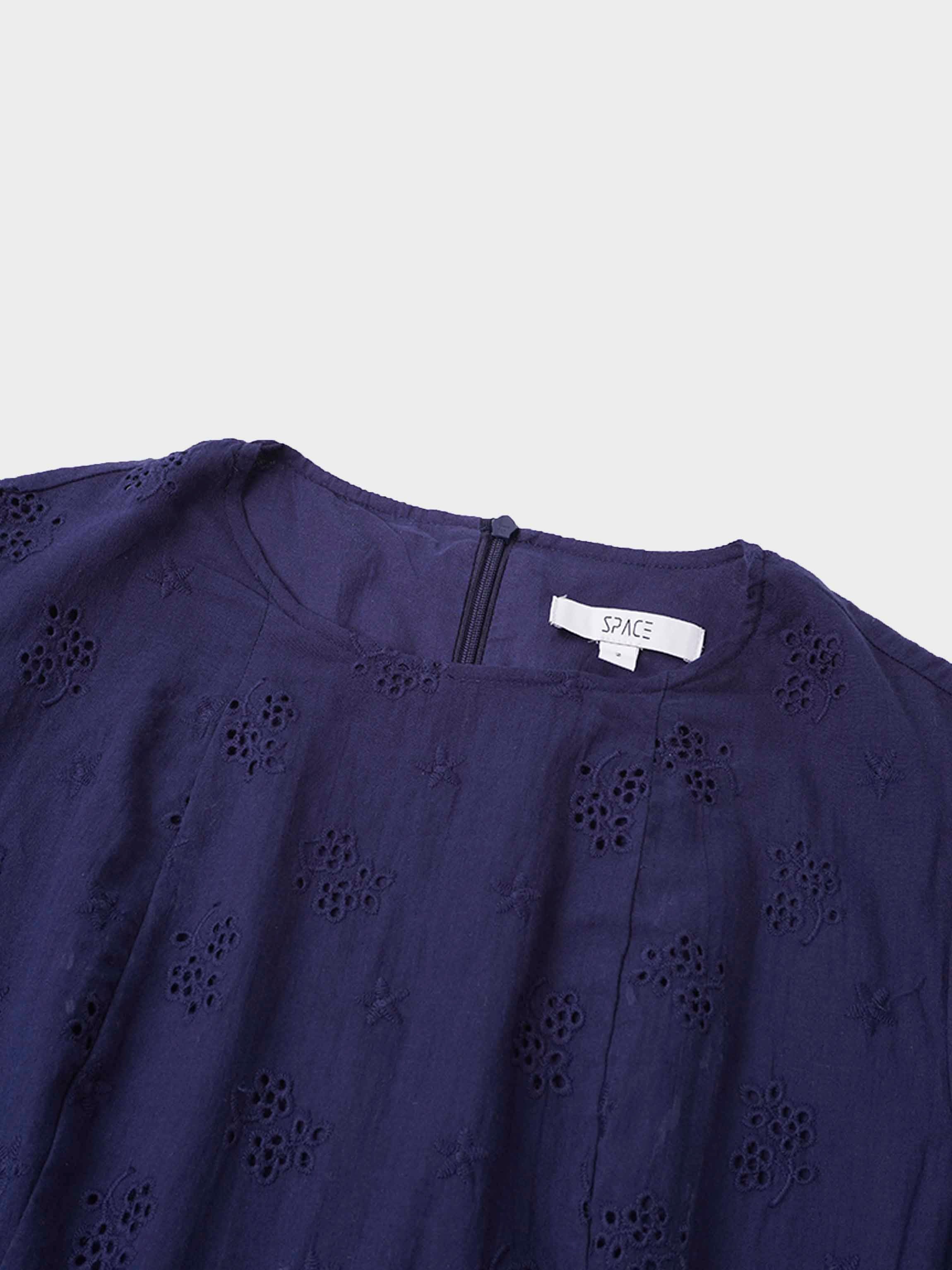 Asymmetrical Hem Eyelet Dress-Navy