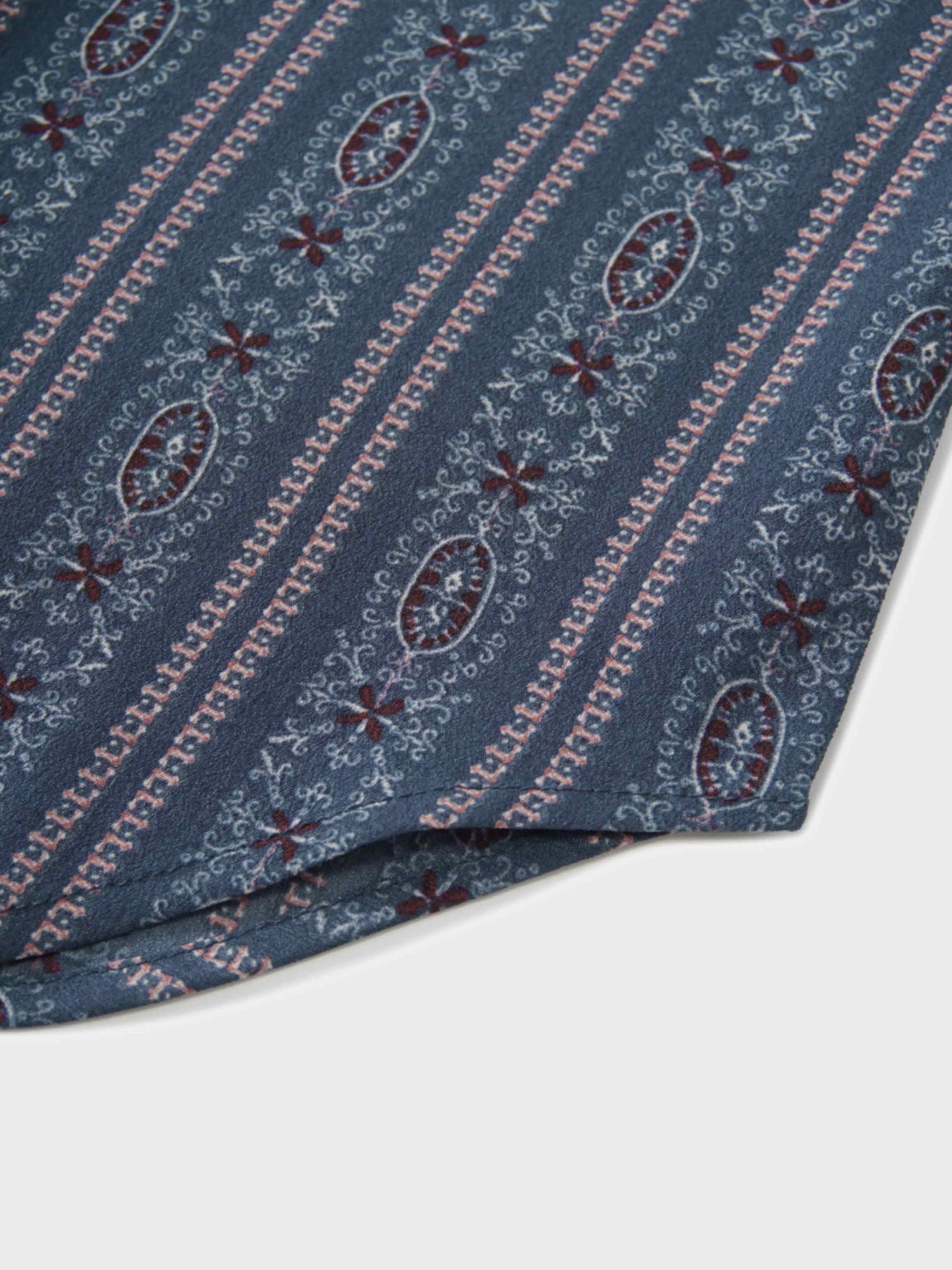 Button Down Flower Print Blouse-Blue Striped Medallion