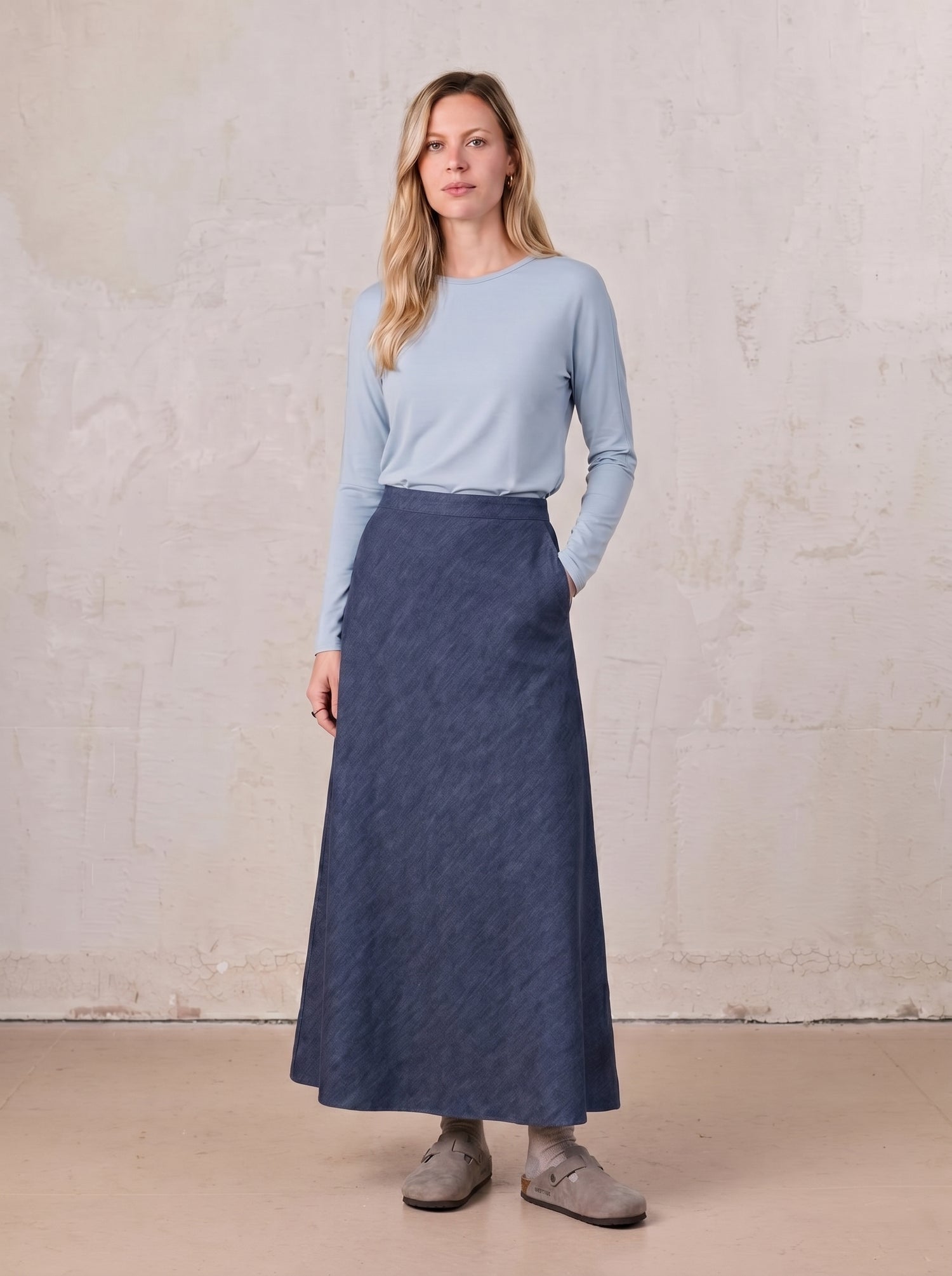 Crew Ribbed Dolman-Dusty Blue