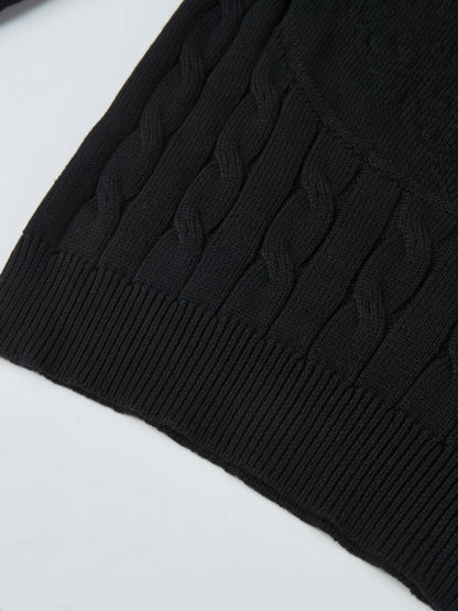 Embossed Cable Sweater - Navy