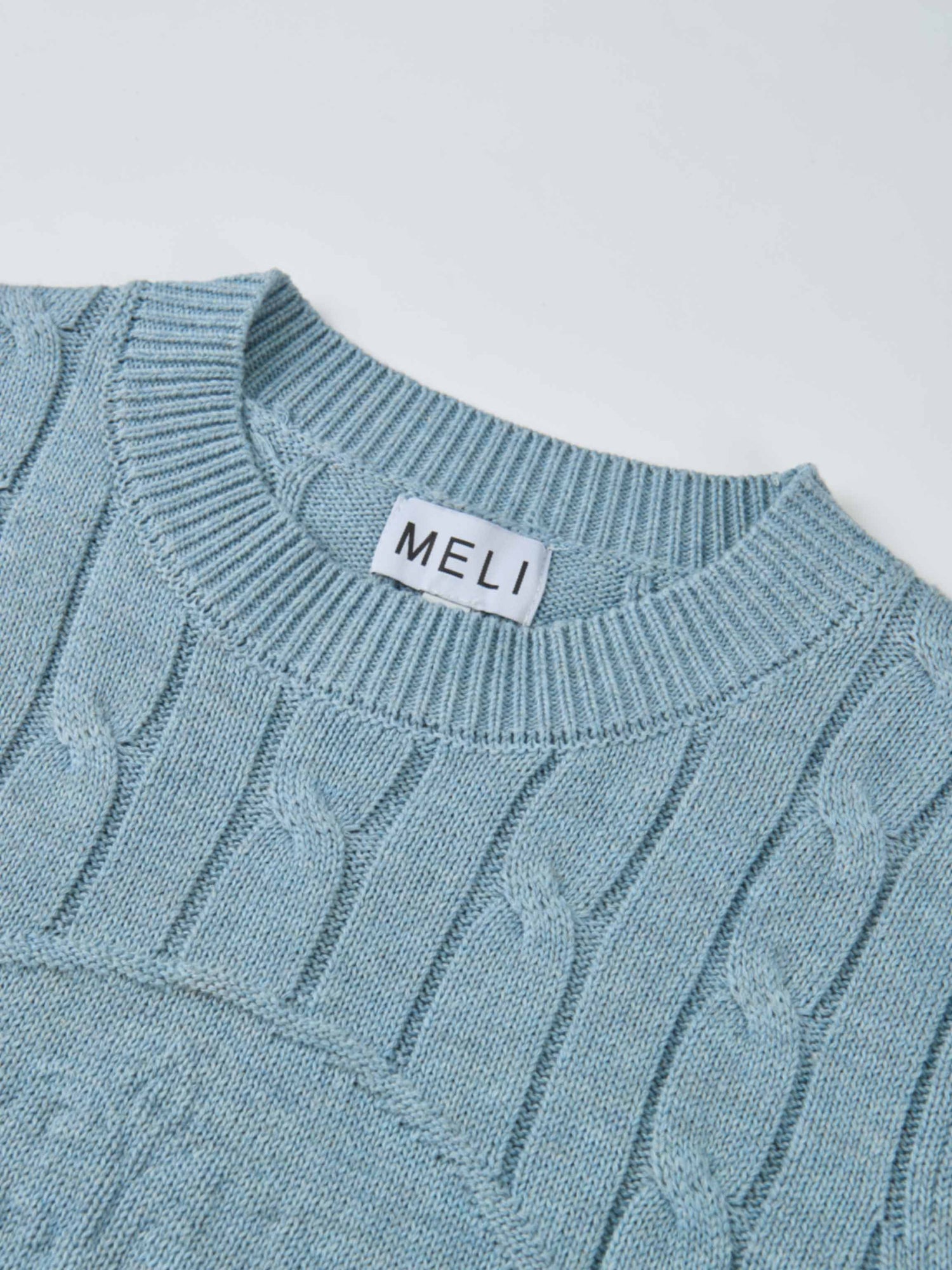 Embossed Cable Sweater - Heathered Blue
