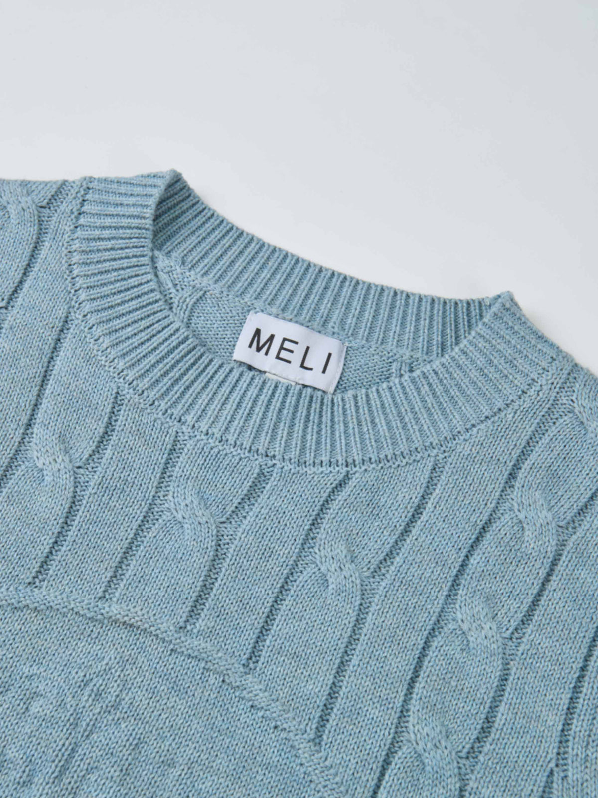 Embossed Cable Sweater - Heathered Blue