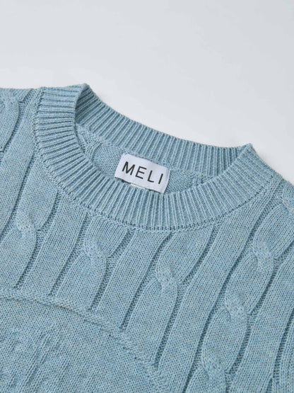 Embossed Cable Sweater - Heathered Blue