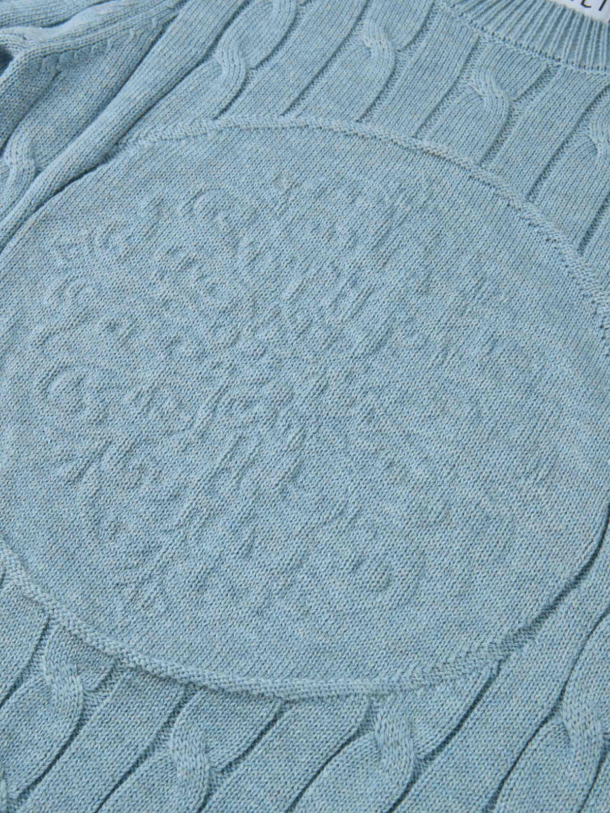 Embossed Cable Sweater - Heathered Blue