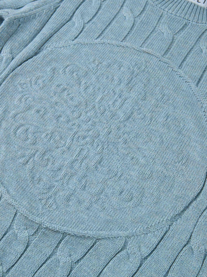 Embossed Cable Sweater - Heathered Blue