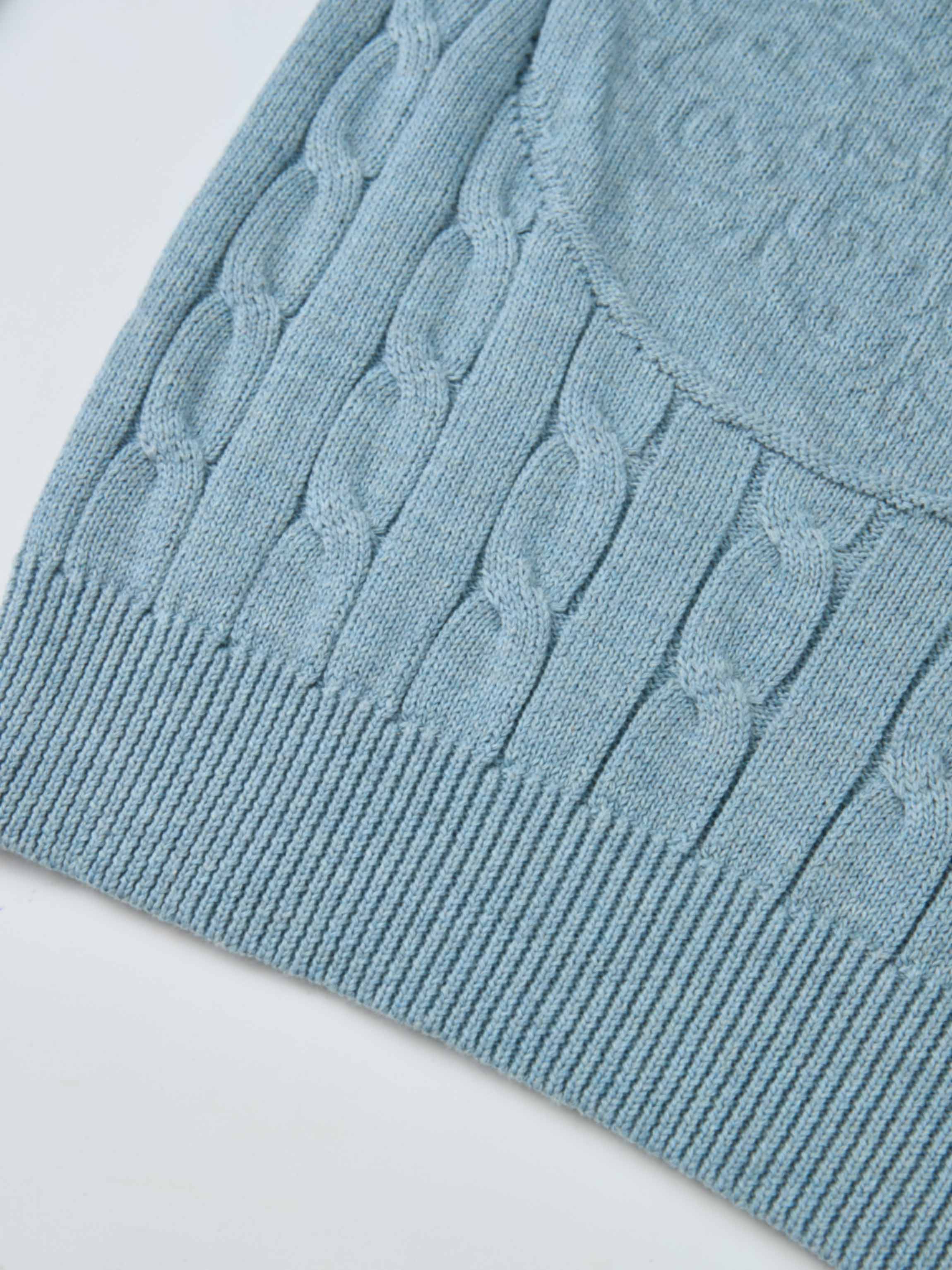 Embossed Cable Sweater - Heathered Blue