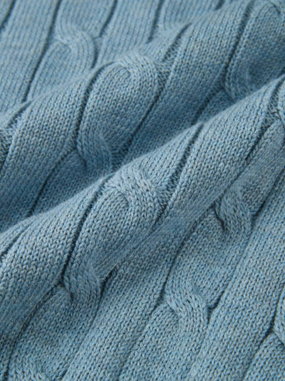 Embossed Cable Sweater - Heathered Blue