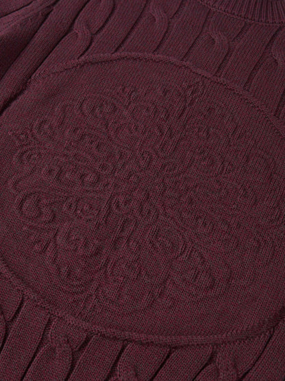 Embossed Cable Sweater - Burgundy
