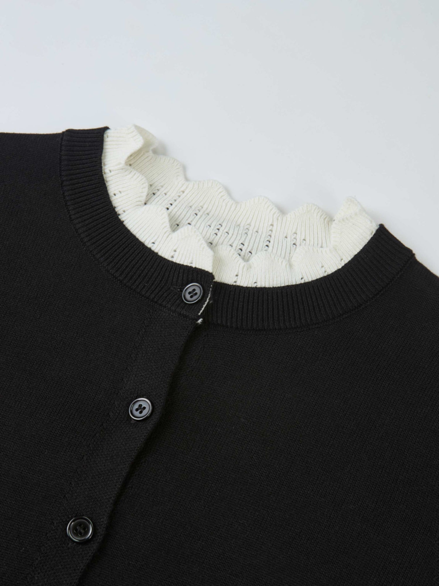 Eyelet Knit Trim Cardigan - Black
