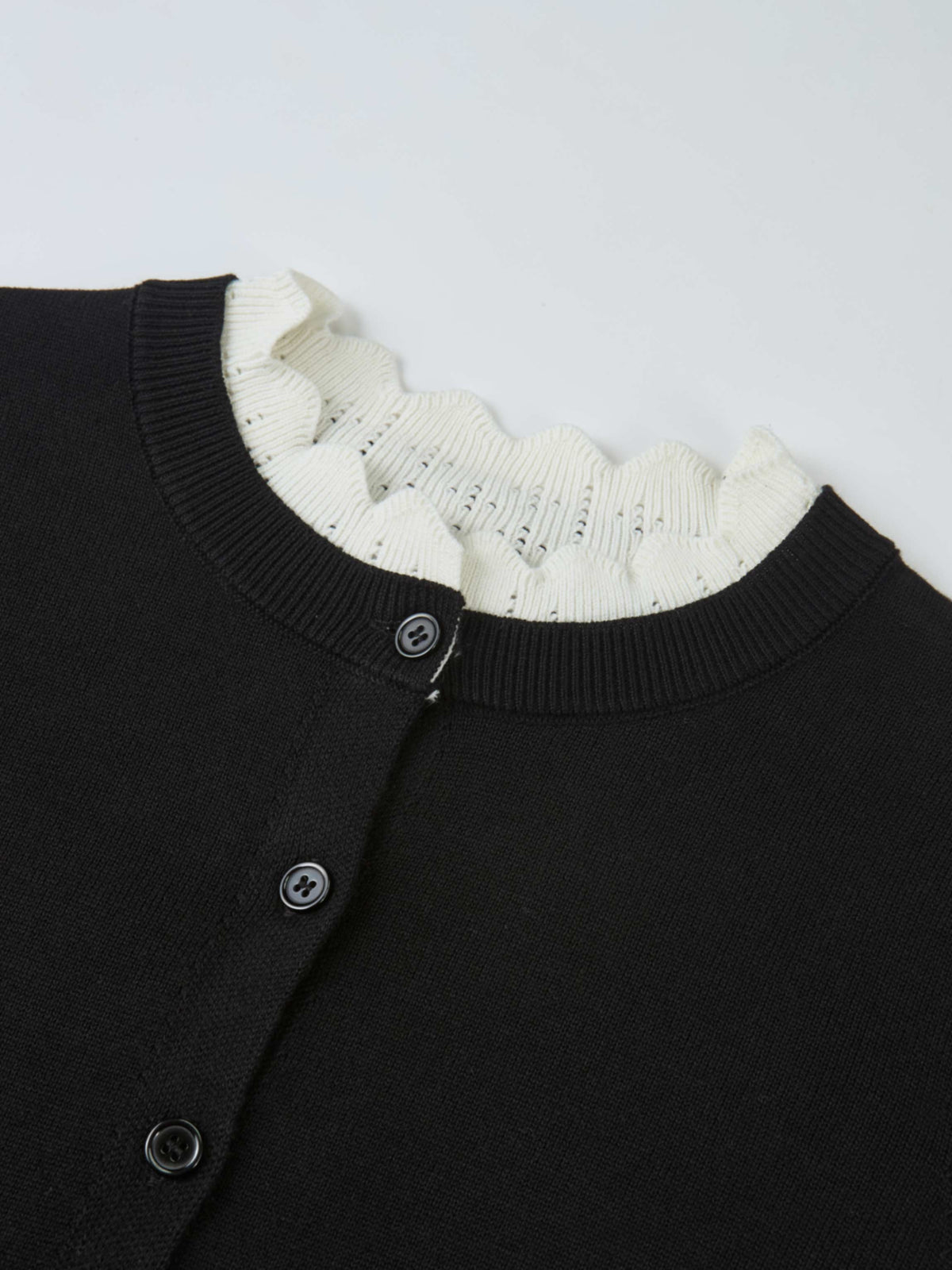 Eyelet Knit Trim Cardigan - Black
