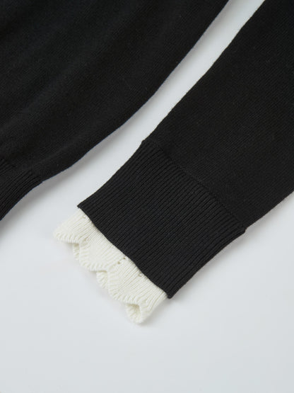 Eyelet Knit Trim Cardigan - Black