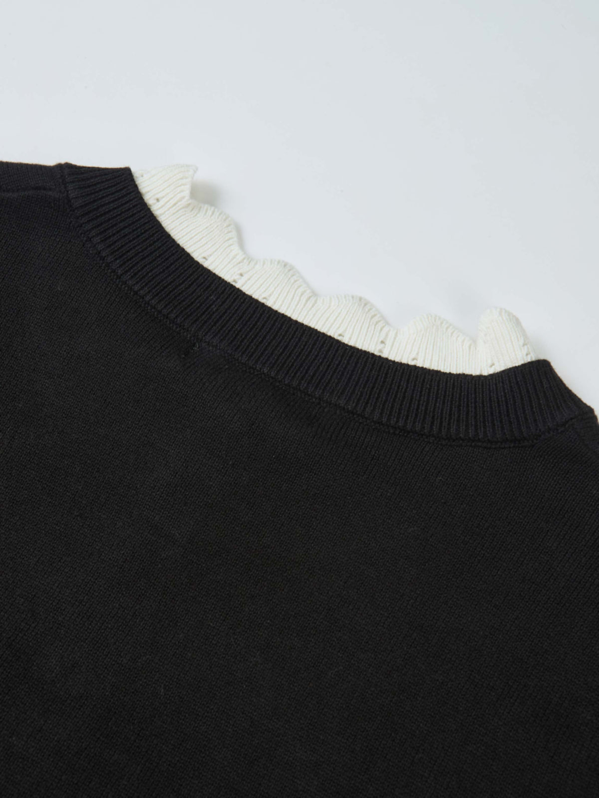 Eyelet Knit Trim Cardigan - Black