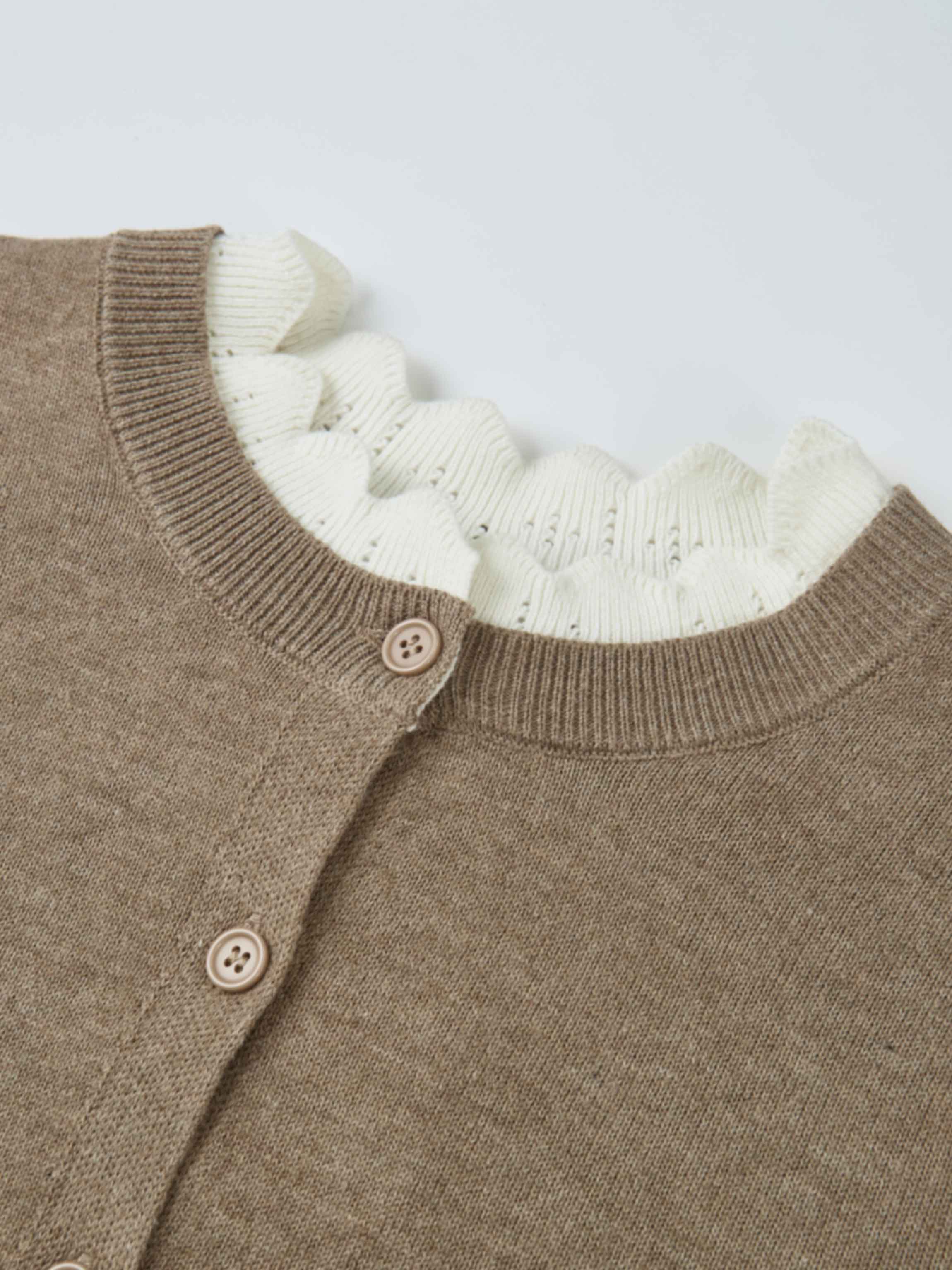 Eyelet Knit Trim Cardigan - Warm Taupe