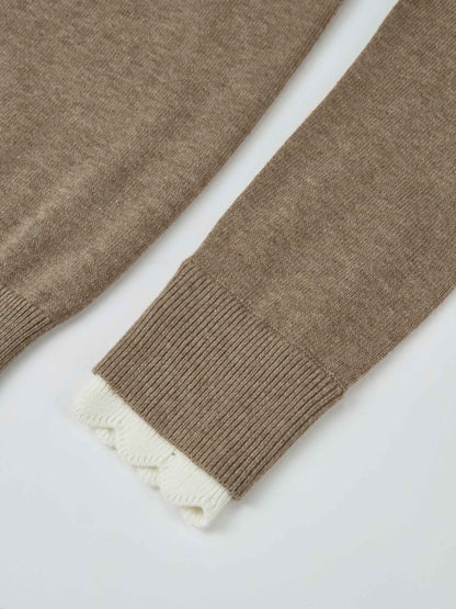 Eyelet Knit Trim Cardigan - Warm Taupe