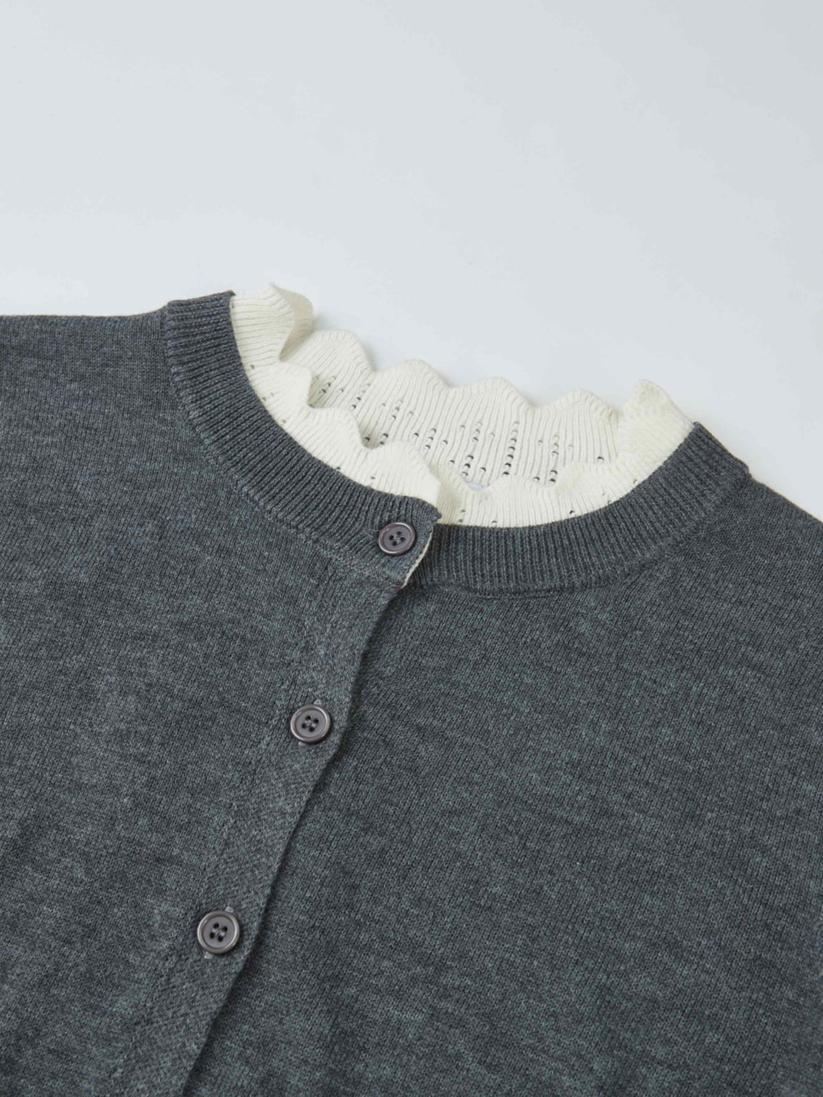 Eyelet Knit Trim Cardigan - Grey
