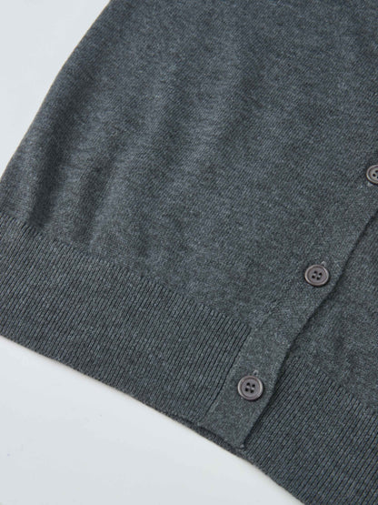 Eyelet Knit Trim Cardigan - Grey