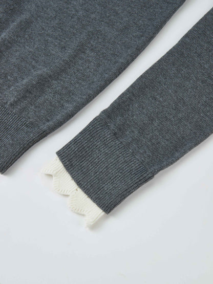Eyelet Knit Trim Cardigan - Grey