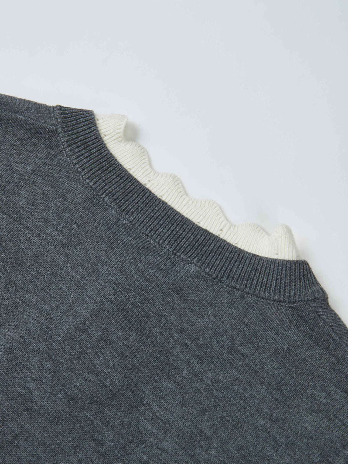 Eyelet Knit Trim Cardigan - Grey