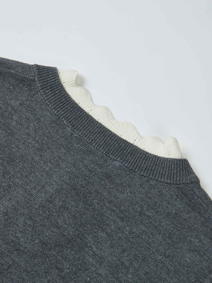 Eyelet Knit Trim Cardigan - Grey