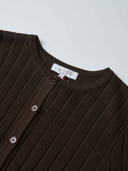 Silk Knit Ribbed Cardigan 17"- Brown