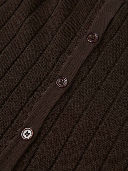 Silk Knit Ribbed Cardigan 17"- Brown