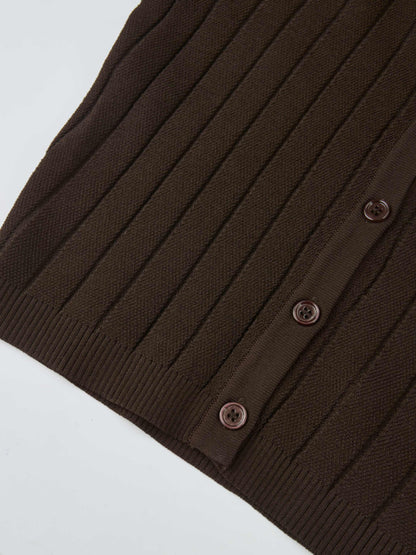 Silk Knit Ribbed Cardigan 17"- Brown