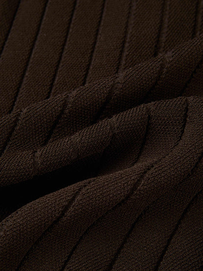Silk Knit Ribbed Cardigan 17"- Brown