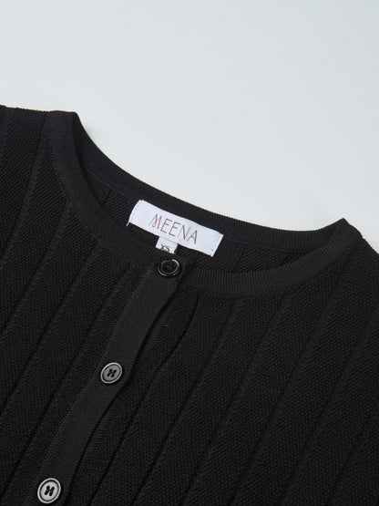 Silk Knit Ribbed Cardigan 17"- Black