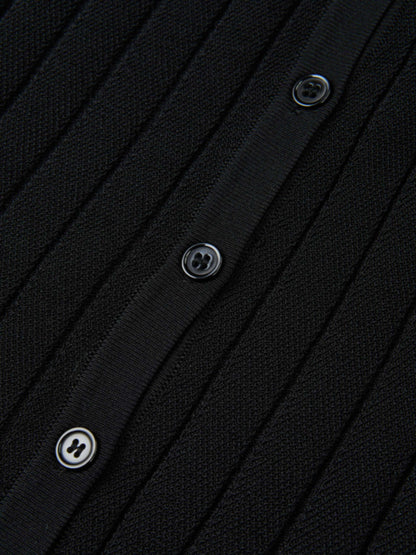 Silk Knit Ribbed Cardigan 17"- Black