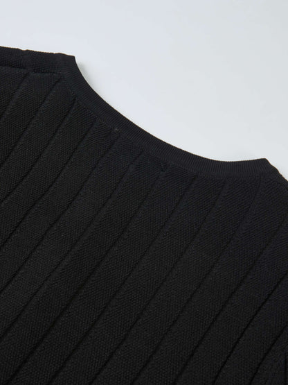Silk Knit Ribbed Cardigan 17"- Black