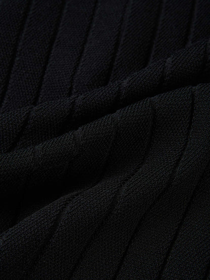 Silk Knit Ribbed Cardigan 17"- Black
