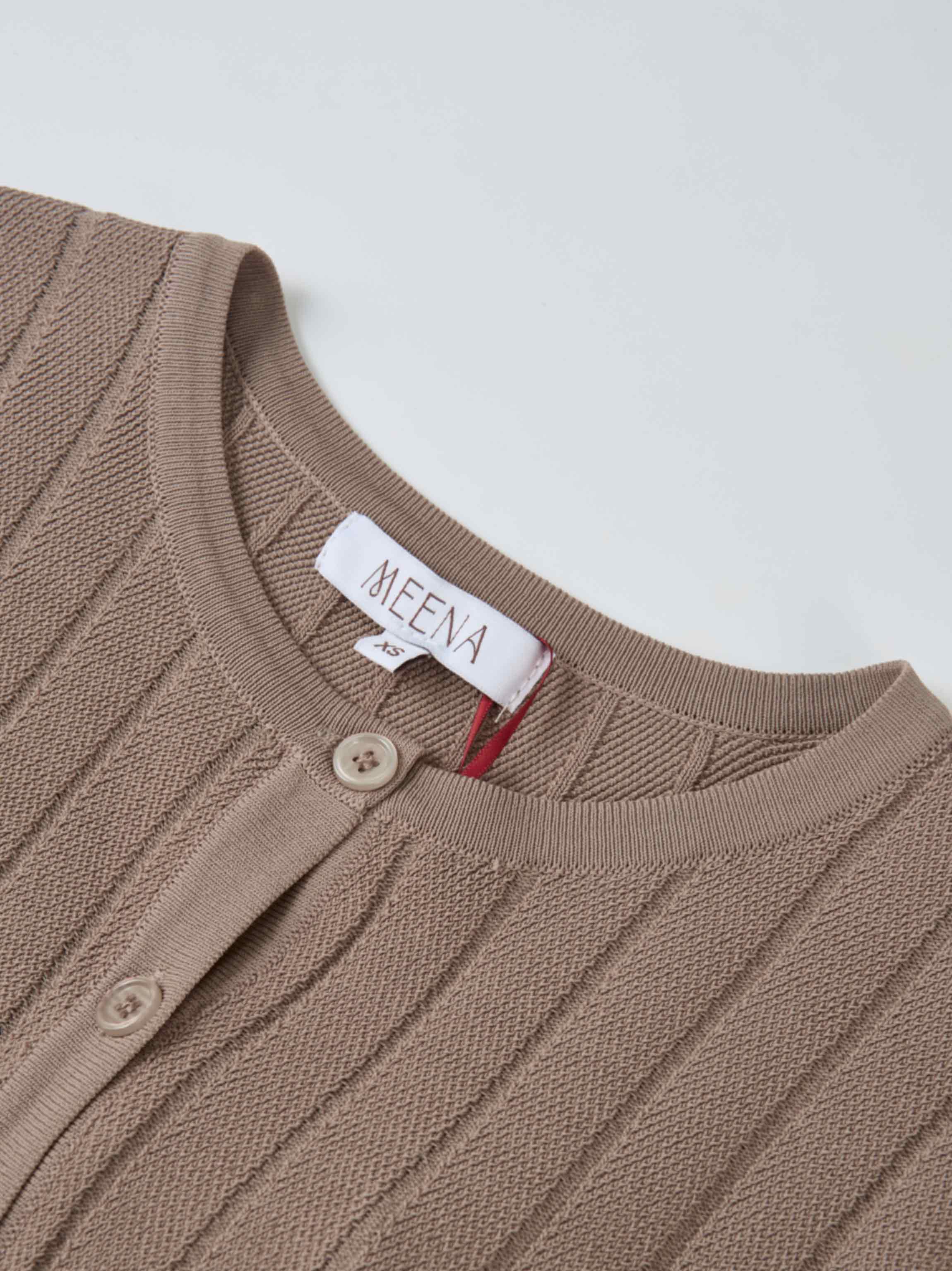 Silk Knit Ribbed Cardigan 17"- Warm Taupe
