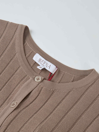 Silk Knit Ribbed Cardigan 17"- Warm Taupe