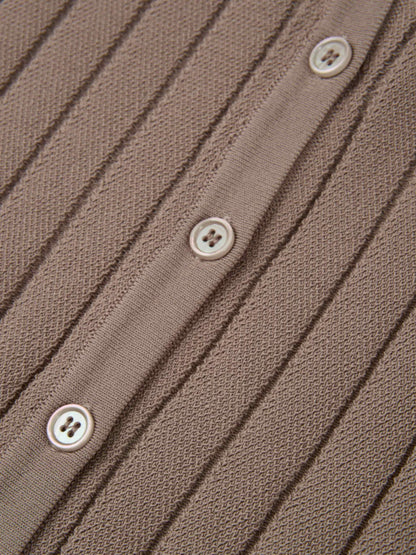 Silk Knit Ribbed Cardigan 17"- Warm Taupe
