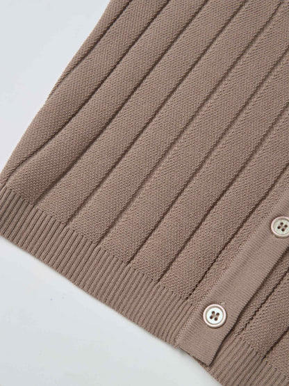 Silk Knit Ribbed Cardigan 17"- Warm Taupe