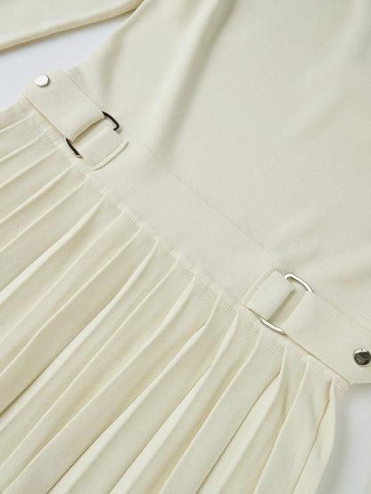 Side Buckle Knit Dress - Cream