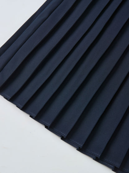 Knit Polo Top Pleat Dress - Solid Navy