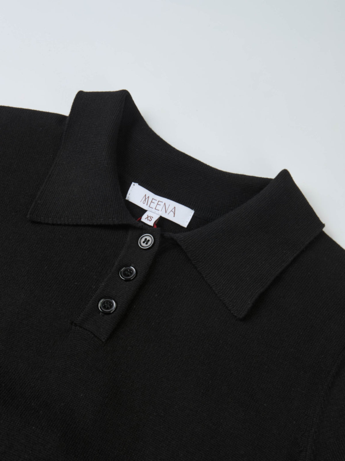 Knit Polo Top Pleat Dress - Solid Black