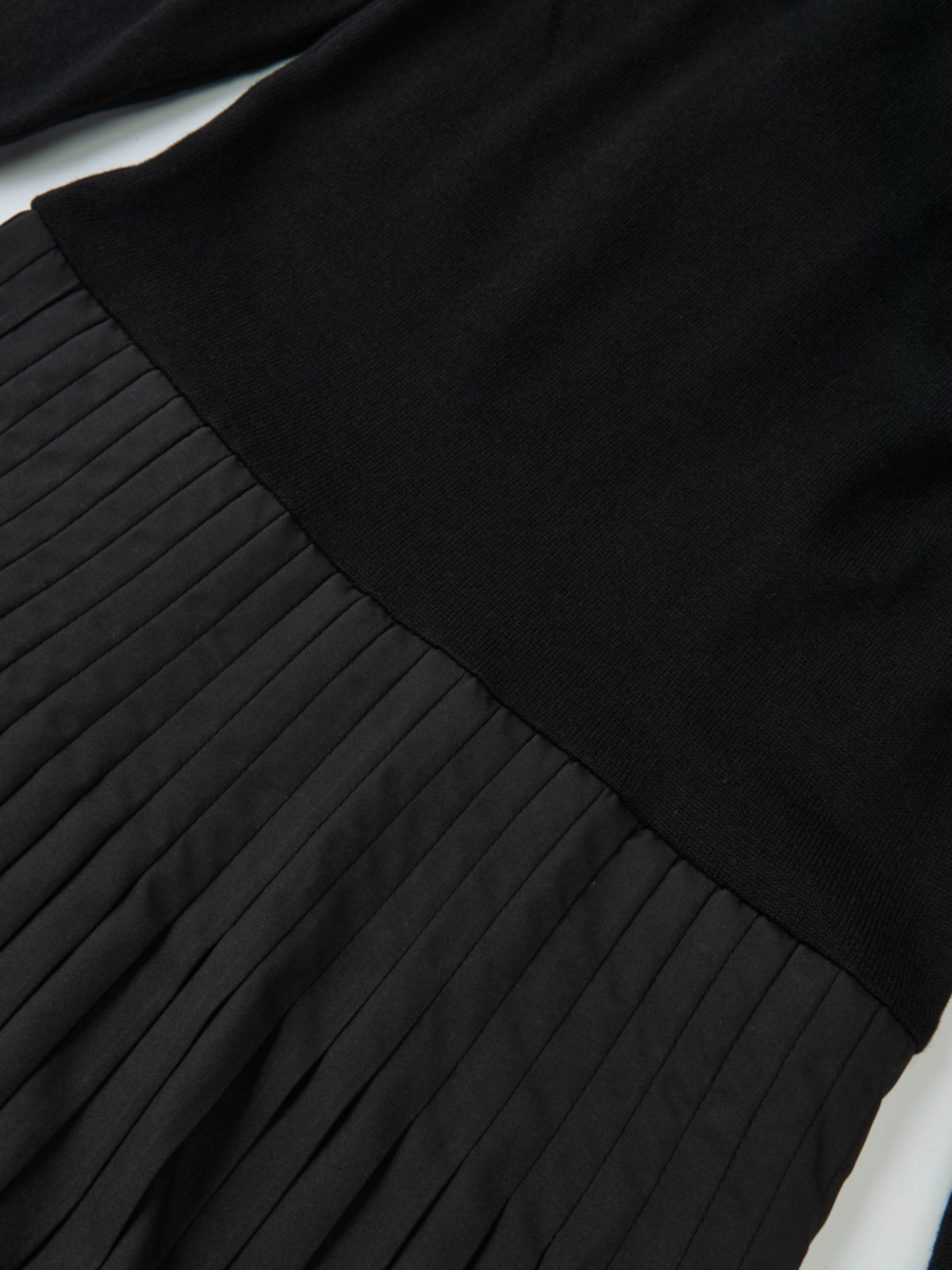 Knit Polo Top Pleat Dress - Solid Black