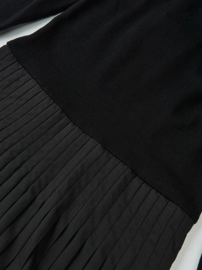 Knit Polo Top Pleat Dress - Solid Black