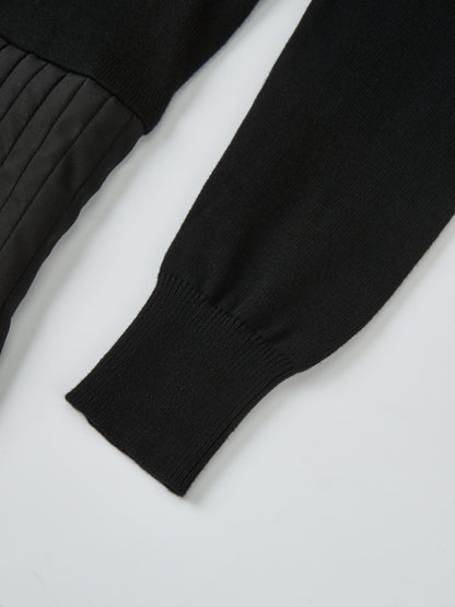 Knit Polo Top Pleat Dress - Solid Black