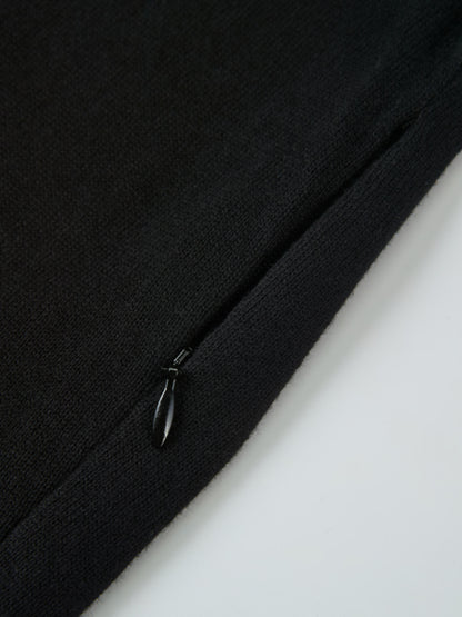 Knit Polo Top Pleat Dress - Solid Black