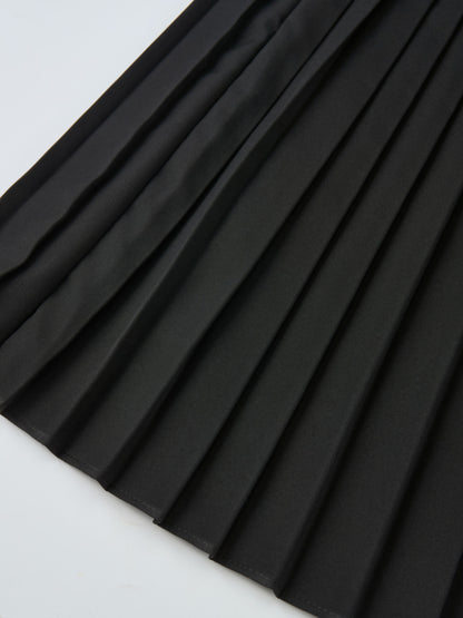 Knit Polo Top Pleat Dress - Solid Black